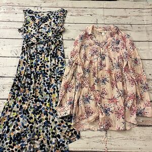 Motherhood Maternity Dress Multicolor Dots‎ Asymmetrical Wrap Medium Lot of 2